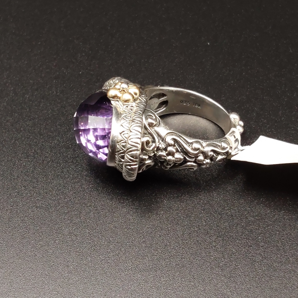 Barbara Bixby Designer Amethyst East West Ring 925 Sterling Silver 18k Gold - Picture 5 of 6